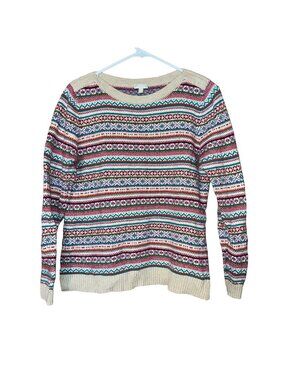 Talbots Fair Isle Multicolor Sweater LP Cotton Acrylic Nylon Blend